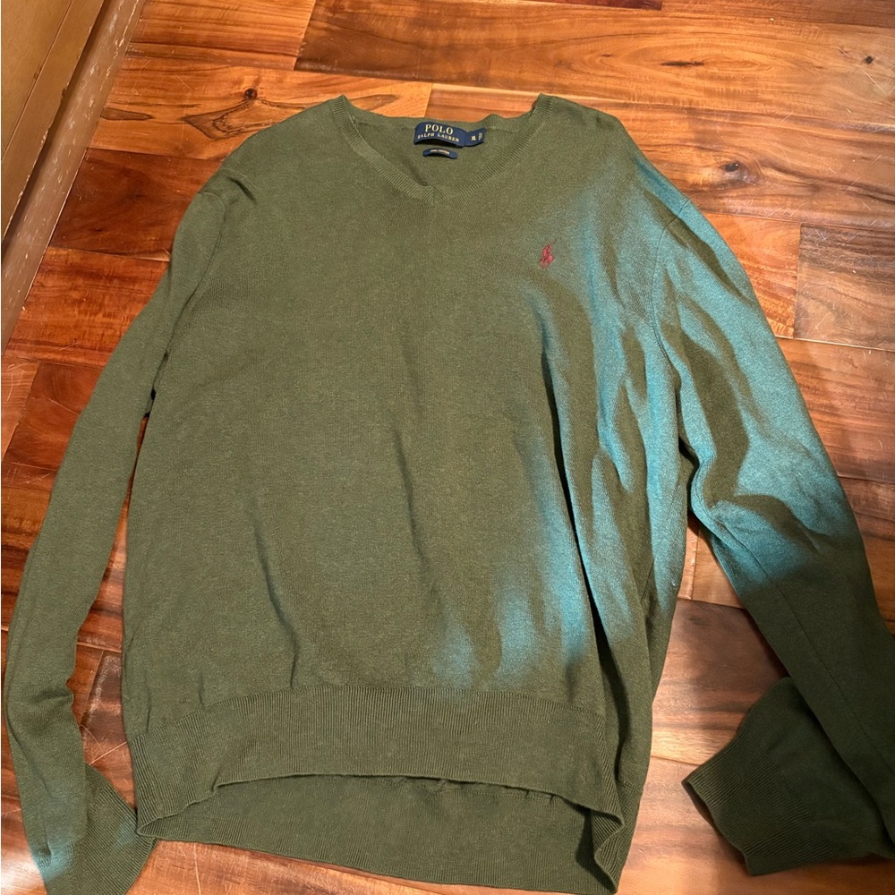 Polo Ralph Lauren Pima Cotton V Neck Sweater Green XL‎ Classic Pony Logo (1037)